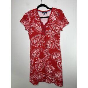 Chaps Women’s Pullover T-Shirt Dress Red And White Paisley Print Size Medium